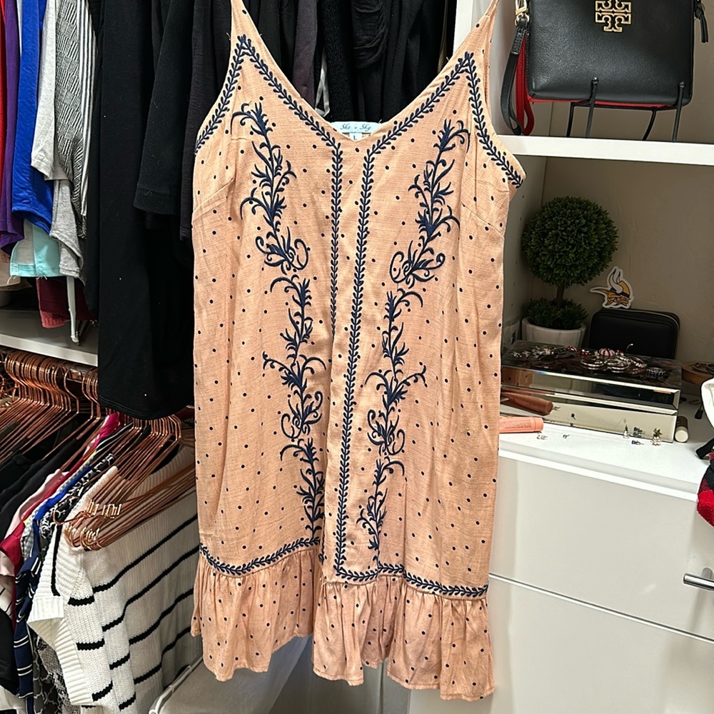 Peach and blue dress